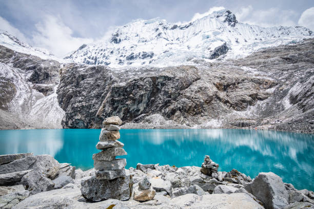 amazing view of laguna 69 in peruvian andes, huascaran